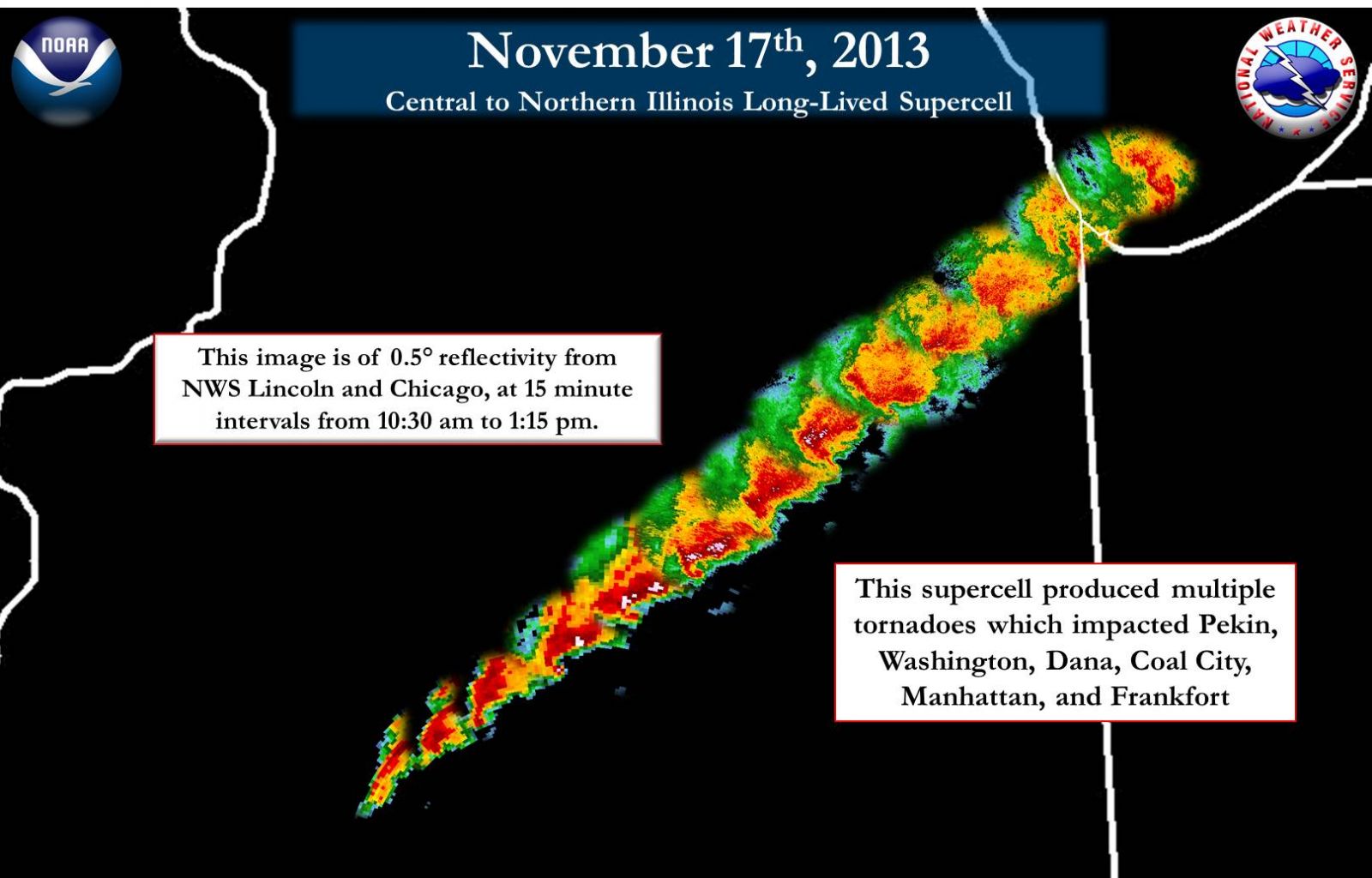 Sequence of radar images from the supercell that produced the EF-4 tornado