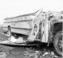 Photo of bus destroyed by tornado