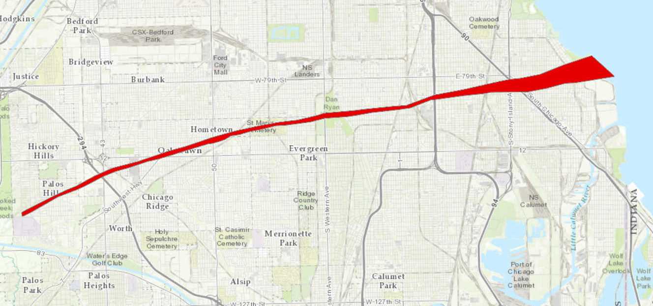 Track Map of Oak Lawn tornado