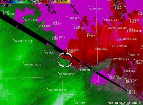 Circulation associated with Downers Grove tornado
