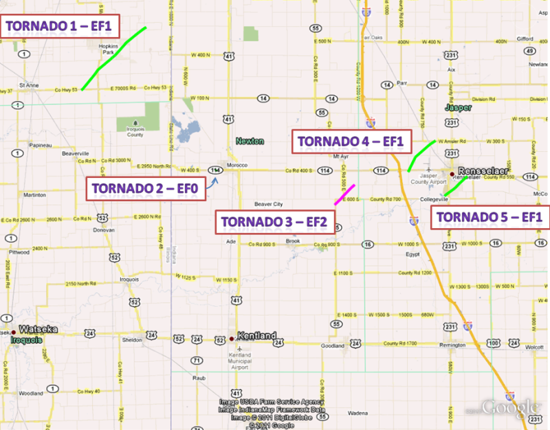 Overview of tornado tracks from May 25, 2011