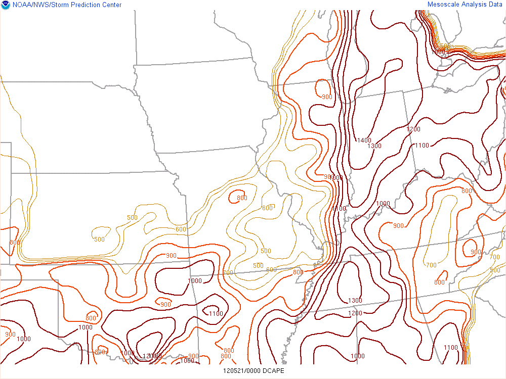Downdraft CAPE at 7pm 5/20 from SPC Mesoanalysis Archive
