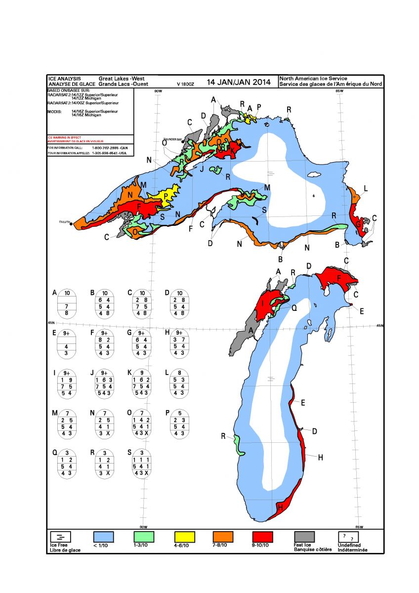 National Ice Center western Great Lakes ice coverage analysis from 14 January 2014