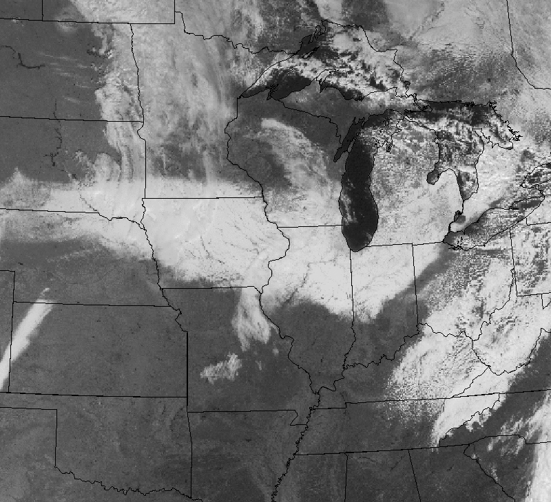 Satellite view showing the swath of snow across the Midwest