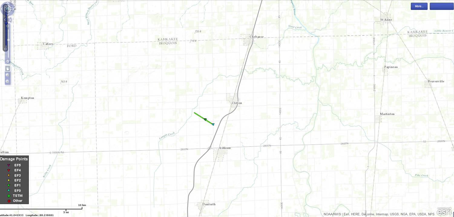 Track Map of Clifton, IL tornado