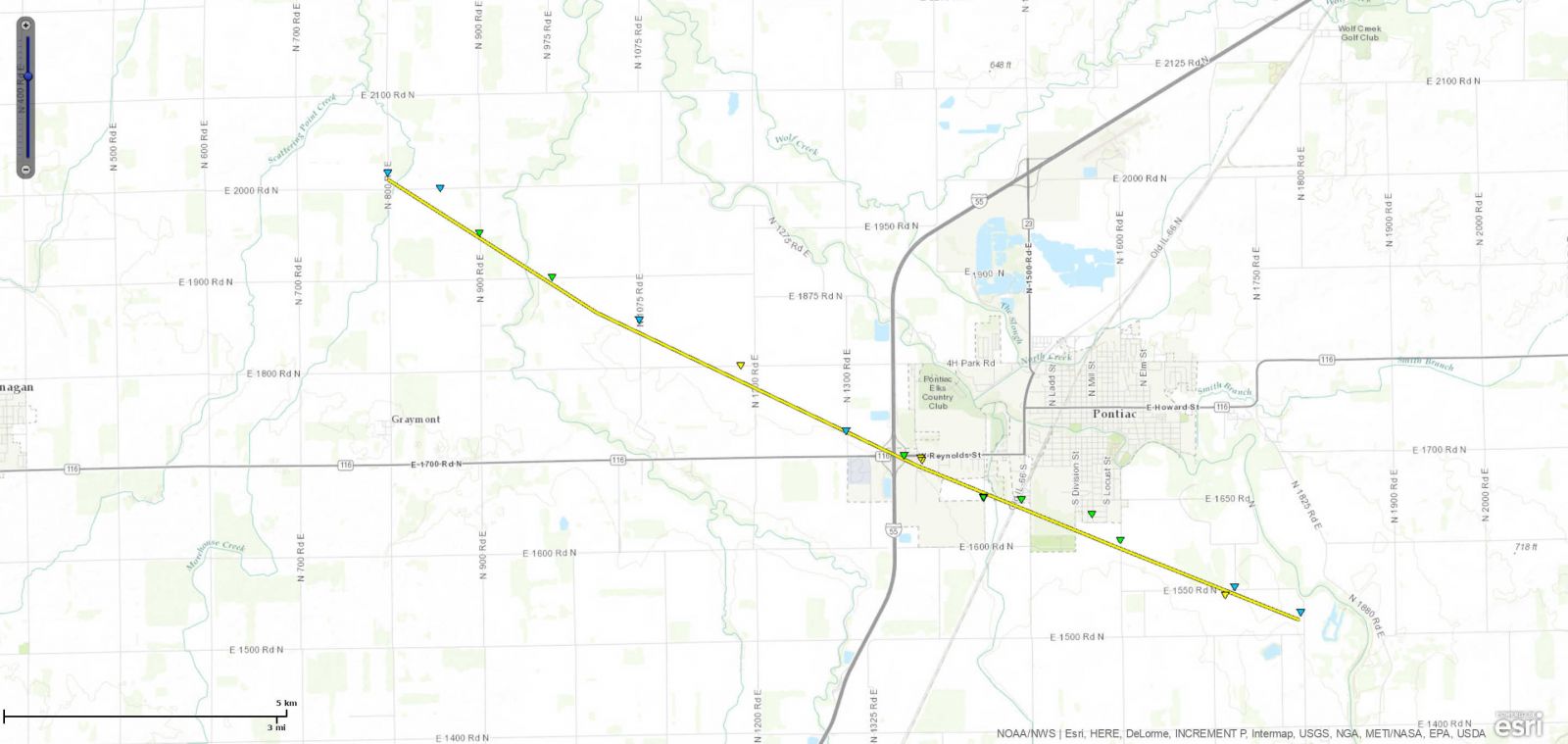 Track Map of Pontiac, IL Tornado