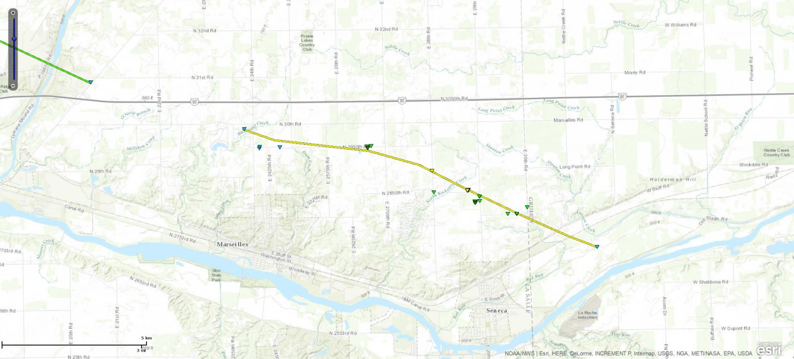Track Map of Seneca, IL tornado