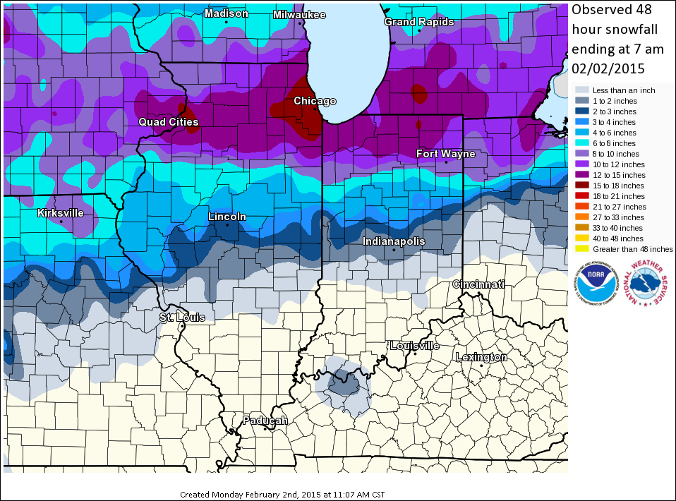 Regional Snow Map of Jan 31-Feb 2 Snow and Blowing Snow Event