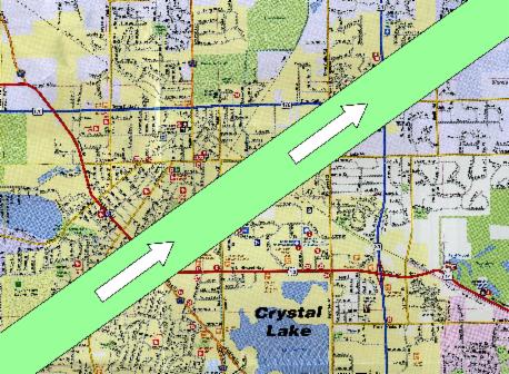 Tornado path through Crystal Lake, IL. Courtesy: Crystal Lake Historical Society.