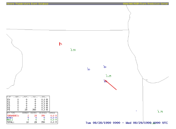 Tornado and Severe Thunderstorm Event Database for August 28